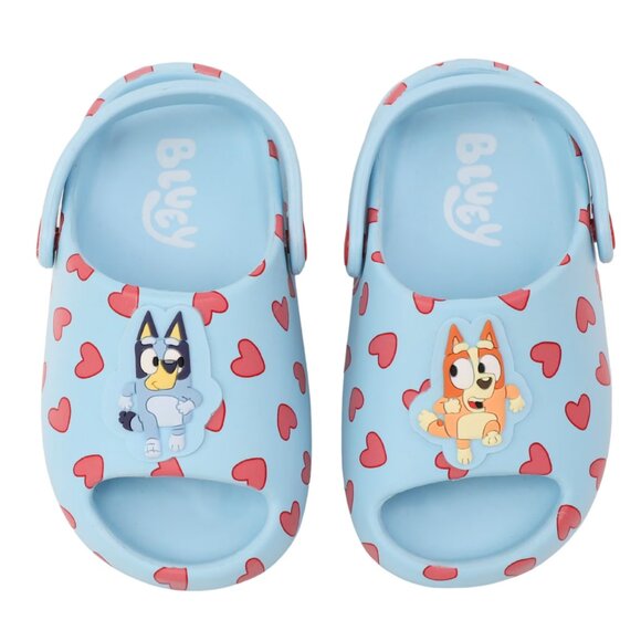 Bluey Valentine's Day Toddler Kids Slides, Size 7-8, Slip-On, Light Blue/Red - Picture 1 of 5